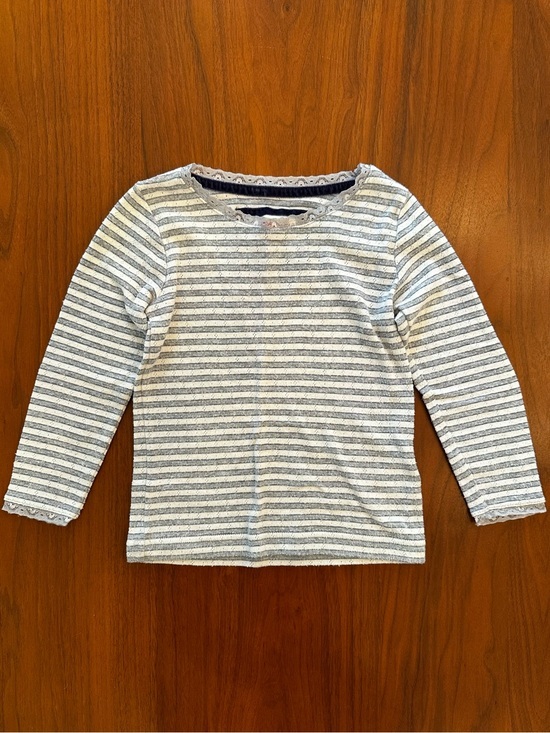 Mini Boden Other - Mini Boden Pointelle Striped Long-Sleeve Kids Top White & Light Blue/gray